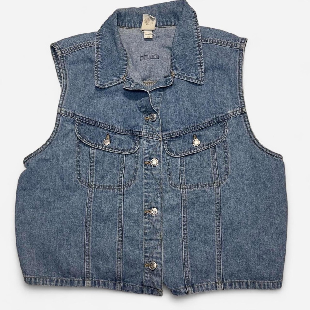 Vintage Old Navy Denim Jean Vest Button Front Womens XL Utility Biker Y2K Layer